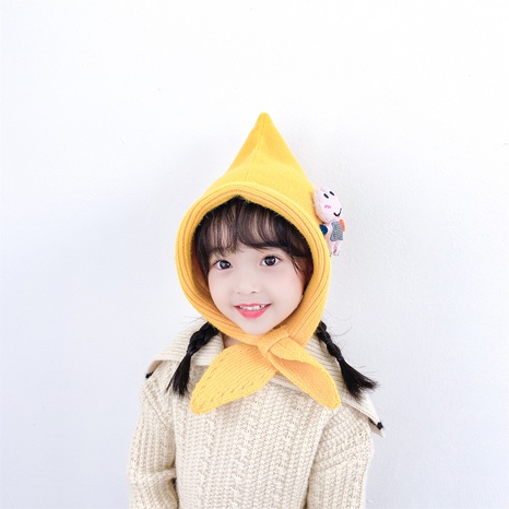 Children's cartoon frog wizard hat autumn and winter new cross scarf integrated woolen hat's discount tags
