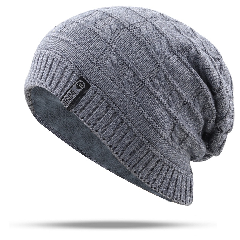 new style plus velvet white fivestar cloth label wave pattern pullover hat knitted woolen hat