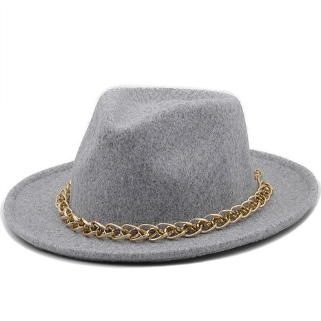 Autumn and winter simple wool hat metal chain top hat retro style jazz hat's discount tags