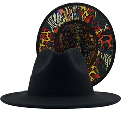 Chapeau de jazz imprimé léopard de couleur extérieure noire automne et hiver chapeau de feutre chaud chapeau tendance de la mode