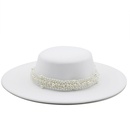 New pearl chain white flattop woolen hat autumn and winter fashion big brim top hatpicture7