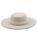New pearl chain white flattop woolen hat autumn and winter fashion big brim top hatpicture8