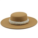 New pearl chain white flattop woolen hat autumn and winter fashion big brim top hatpicture9