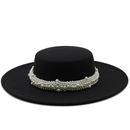 New pearl chain white flattop woolen hat autumn and winter fashion big brim top hatpicture10