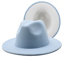 Outer sky blue inner white woolen top hat fashion doublesided color matching hat flat brim jazz hatpicture31