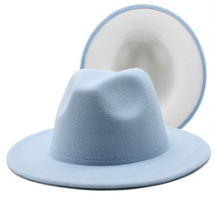 Chapeau haut de forme en laine blanc bleu ciel extérieur mode chapeau assorti de couleur double face chapeau de jazz à bord plat