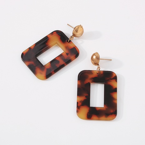 ethnic square hollow exaggerated leopard print resin earrings's discount tags