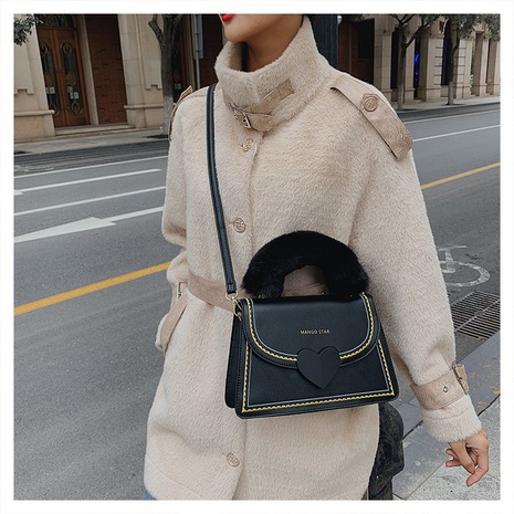 European and American fashion heart lock small square plush handbag messenger bag's discount tags