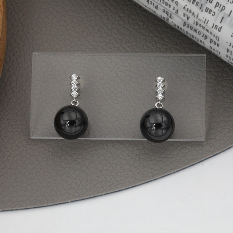 Fashionable exquisite classic diamond black ball copper earrings NHIK559228's discount tags