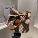 Cute bow temperament soft leather bucket bag personality checkerboard single shoulder diagonal bagpicture5