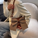 Cute bow temperament soft leather bucket bag personality checkerboard single shoulder diagonal bagpicture6
