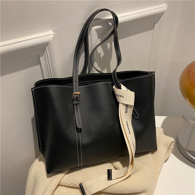 new trend large capacity soft leather simple single shoulder tote bag