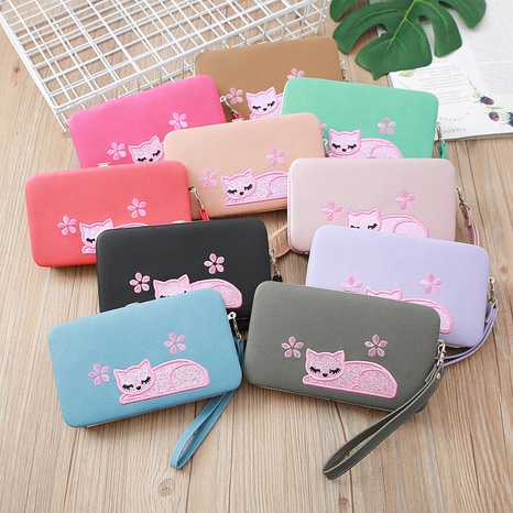 New ladies long clutch fashion multi-purpose cat embroidered wallet's discount tags