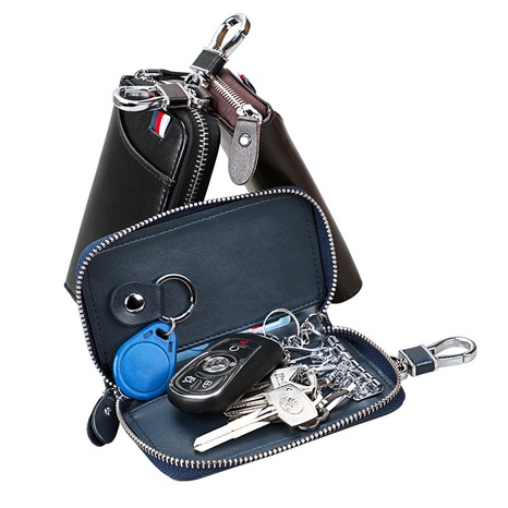 New large-capacity leather zipper key bag leather card bag car multi-function keychain's discount tags