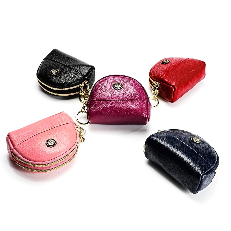 multilayer simple small coin purse leather coin purse doublelayer zipper shell small card bag