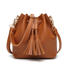 new fashion all-match PU bucket bag drawstring solid color soft surface bag