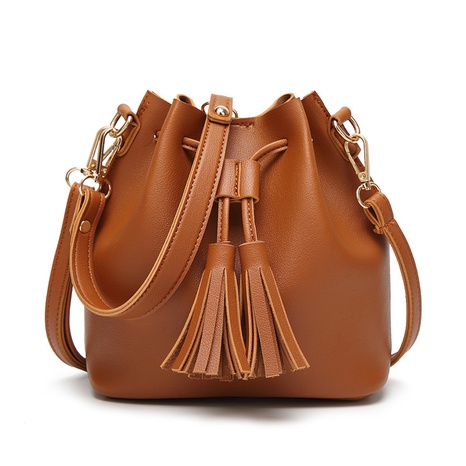 new fashion all-match PU bucket bag drawstring solid color soft surface bag's discount tags