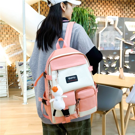 Korean large-capacity contrast color handbag shoulder bag pencil case backpack four-piece set's discount tags