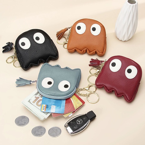 First layer cowhide mini creative cartoon zipper coin purse leather ins cute keychain purse's discount tags
