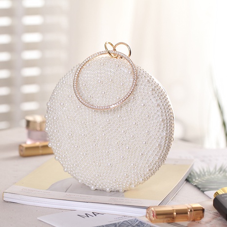 New Pearl Dinner Bag Hand-held Diamond Round Bag Evening Bag Wholesale's discount tags