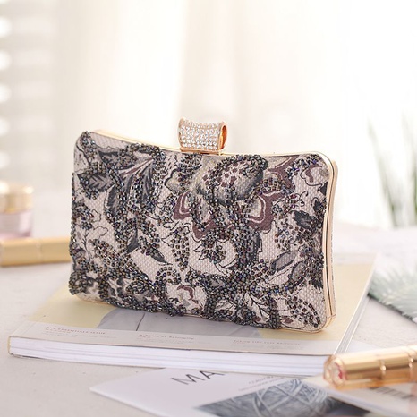 linen dinner bag European and American clutch bag new bead small square bag's discount tags
