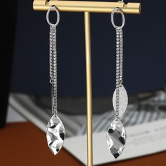 fashion diamond chain silver oval pendent copper earrings