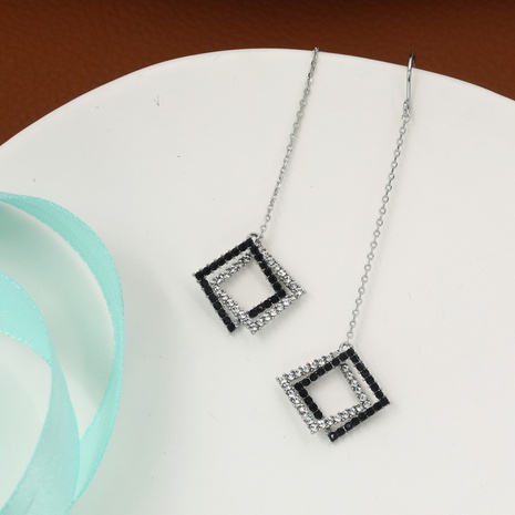Light luxury niche square copper zircon pendent earrings's discount tags