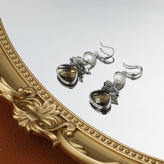 Retro classic geometric gem drop copper earrings