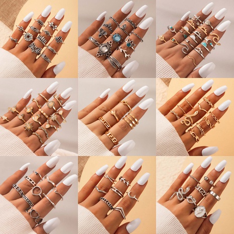 European and American multi-piece joint ring water drop geometric ladies retro ring set's discount tags