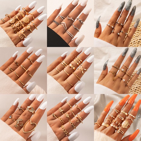 retro ring set multi-piece water drop geometric female joint tail ring set ring's discount tags
