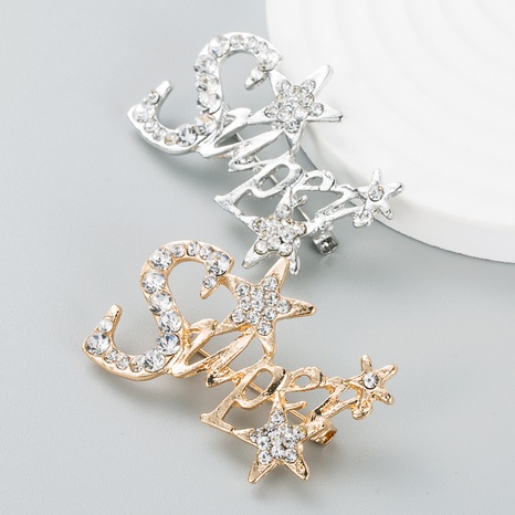 Fashion niche design shiny letters alloy rhinestone corsage simple corsage accessories NHLN523956's discount tags