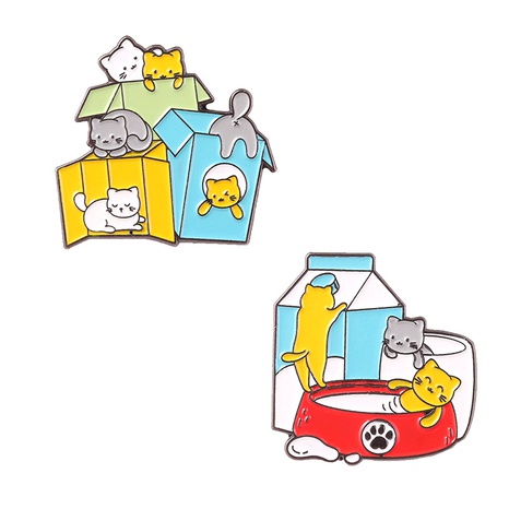 Creative Cartoon Drink Brooch Cute Cat Box Enamel Badge's discount tags