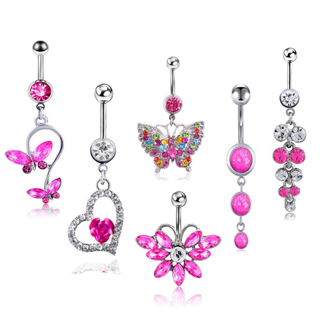 piercing multi-combination pink butterfly 6-piece set belly button ring belly button's discount tags
