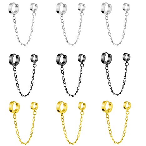 silver golden stainless steel round double ear buckle chain earrings's discount tags