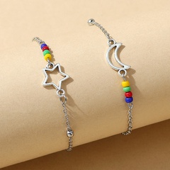 European and American creative ethnic style beads star and moon anklet set