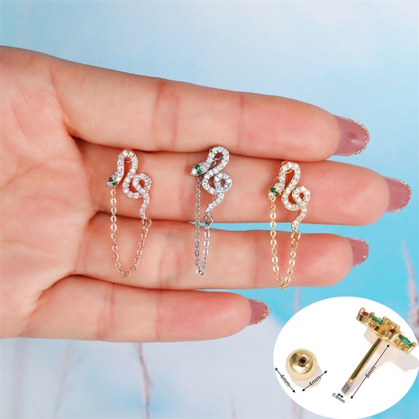 snake-shaped fashion temperament chain piercing lock earrings's discount tags