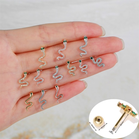 diamond romantic retro snake female piercing screws earrings's discount tags