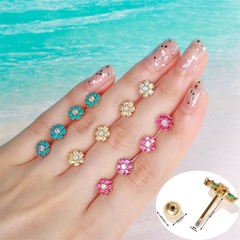 Pastoral retro color flower ear bone studs gold non-fading small earrings