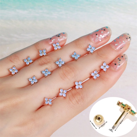blue flower bloggers screw piercing ear bone nail earrings's discount tags