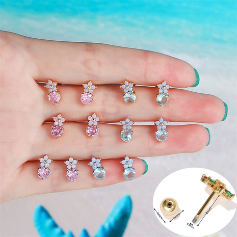 Sweet pink flower ear bone studs super fairy girly small earrings's discount tags