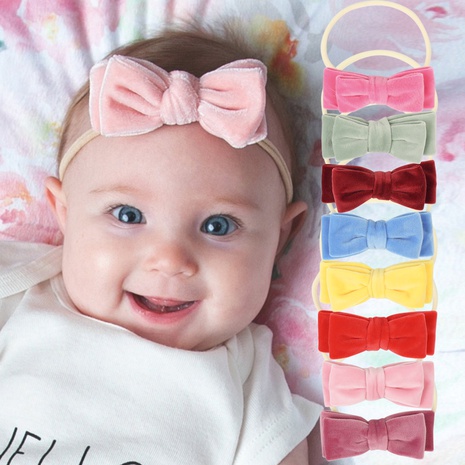 Infant bowknot headgear Pure color velvet double-layer bowknot nylon head rope's discount tags