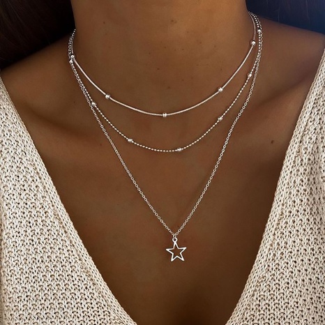 new hollow five-pointed star creative retro alloy bead chain clavicle chain's discount tags