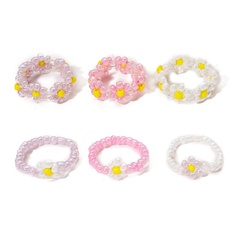Conjunto de anillo de flor de cuentas de arroz rosa creativo conjunto de 6 piezas
