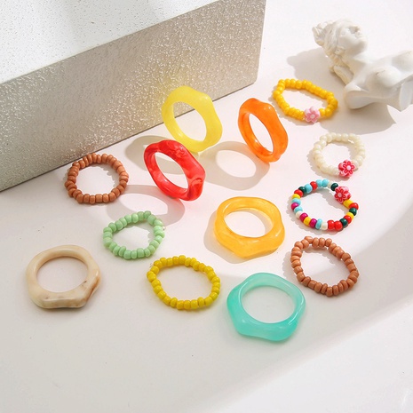 Creative candy color irregular resin ring 13-piece set's discount tags