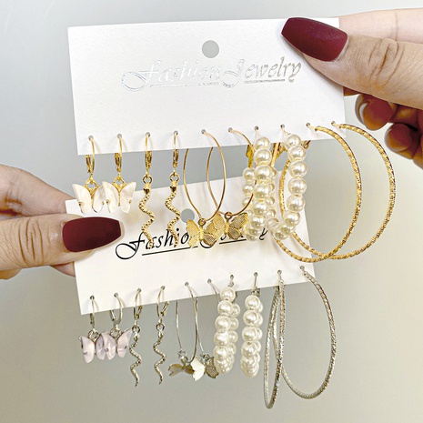 Conjunto de pendientes colgantes de serpiente mariposa creativa de diamantes geométricos's discount tags