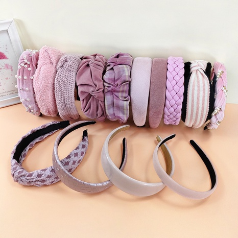 Morandi pink series broad-sided fabric knitted hair band's discount tags
