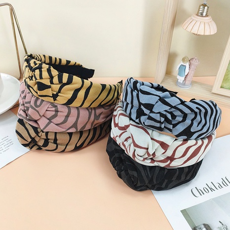 retro knotted wide-sided fabric striped color matching twisted hair band's discount tags