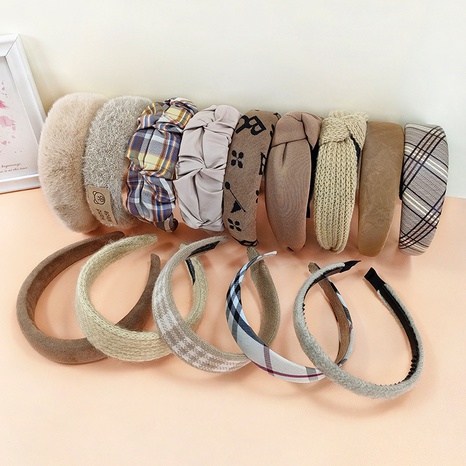 Milk tea coffee color plaid fabric headband's discount tags