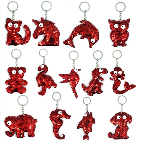 creative red cartoon animal reflective fish scale sequin keychain female bag pendant's discount tags