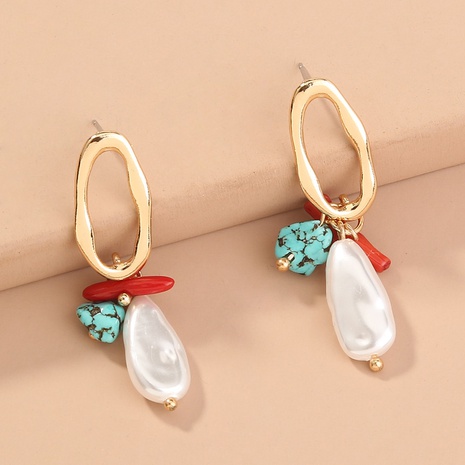 Fashion Baroque Pearl Coral Stone Natural Stone Vintage Earrings Wholesale's discount tags